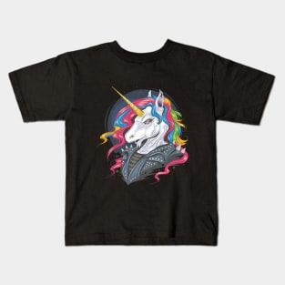 full colour rainbow hair gold unicorn Kids T-Shirt